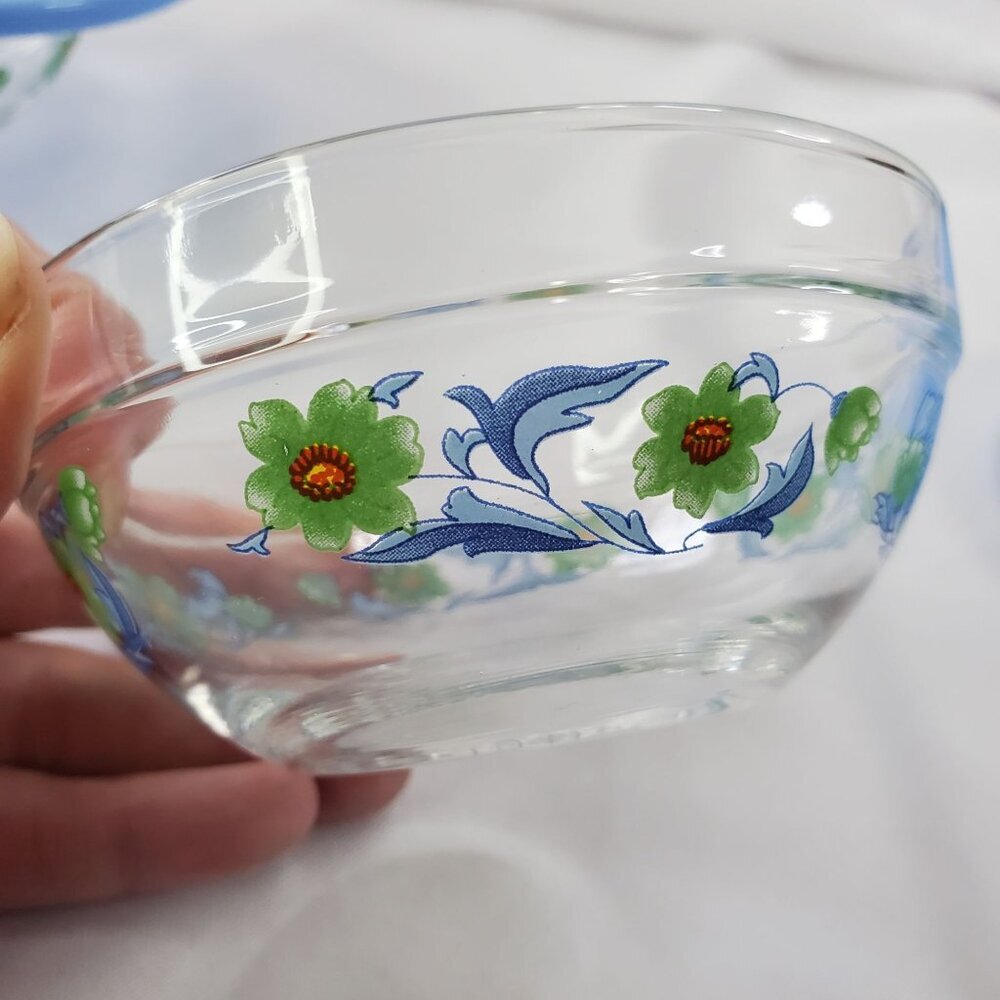 Vintage Imperial Glass Blue Green Flower Nesting Bowls Storage 1970's Set of 4 - Picture 11 of 14